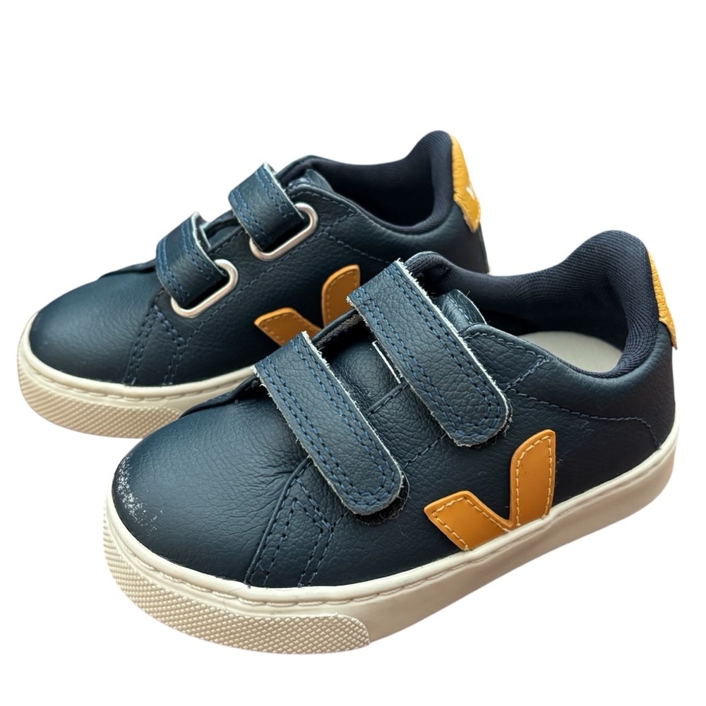 Toddler VEJA Esplar Leather Nautico Moutarde Velcro Sneaker Kids